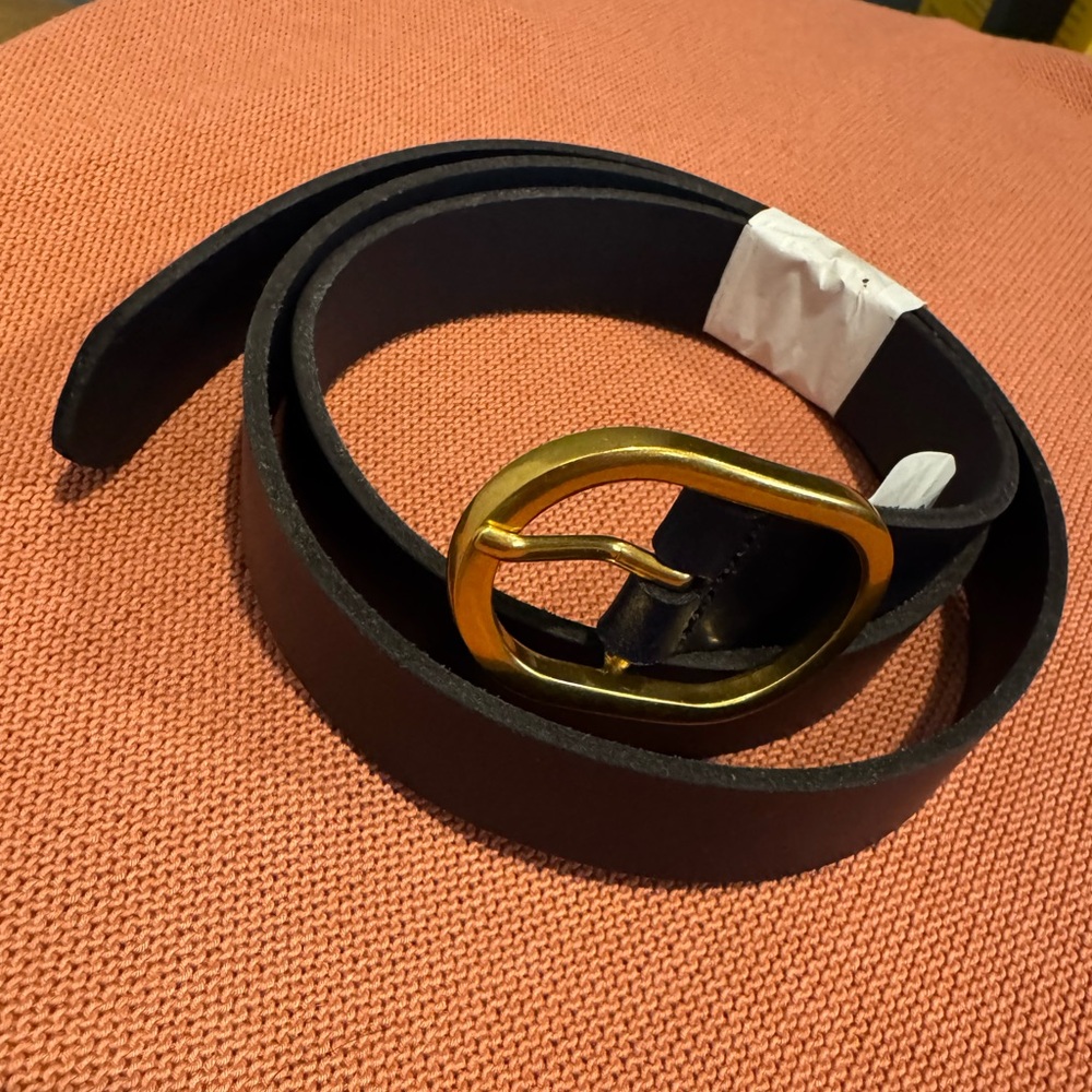 Boden Black Leather Belt with Gold Buckle